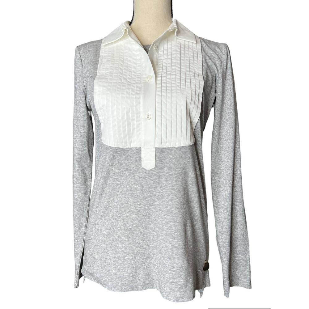 Love Moschino Women's Tuxedo Blouse Size 6 in Gray and White NEW